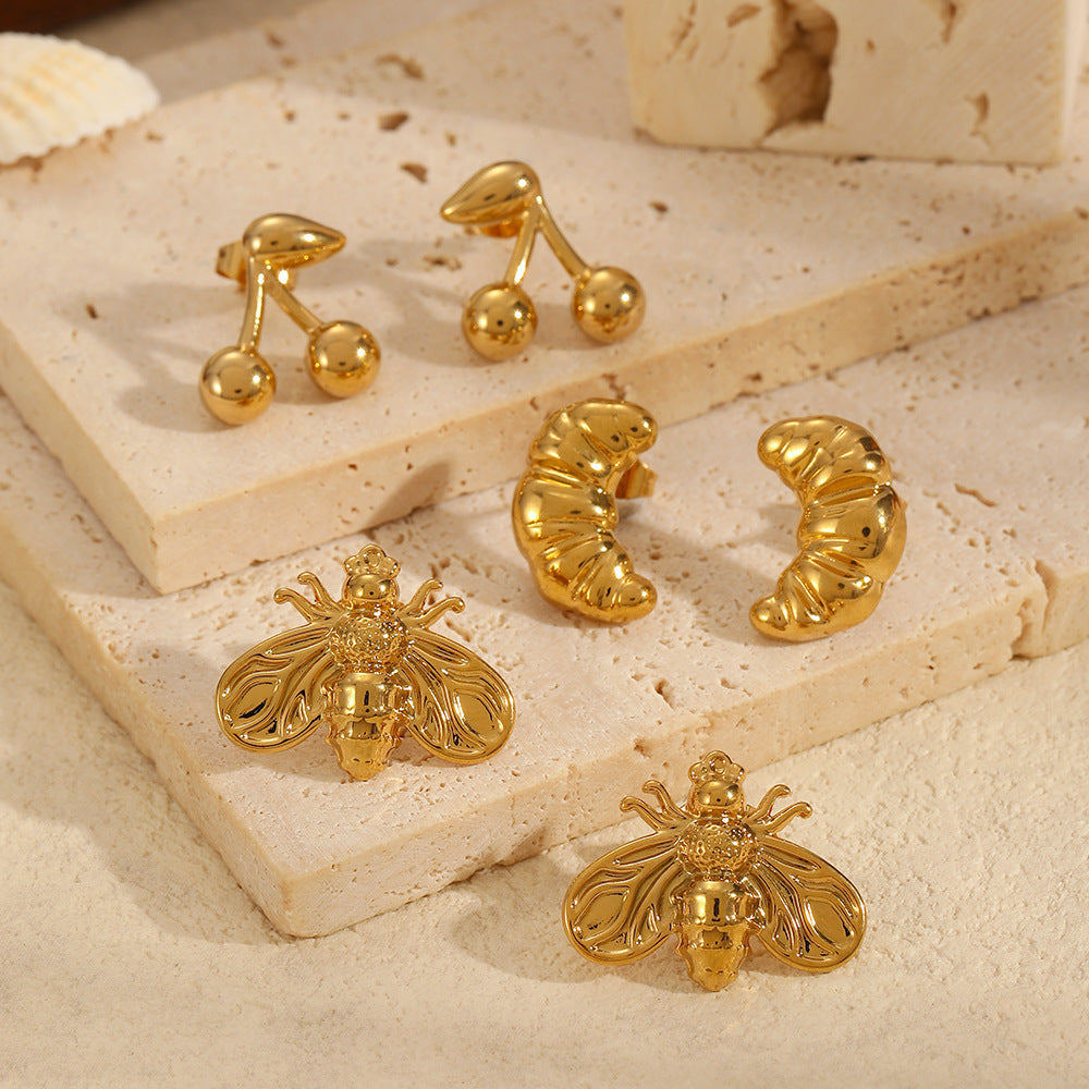 Little Bee Ear Studs Titanium Steel No Fading Niche - FASHIONKULTUR