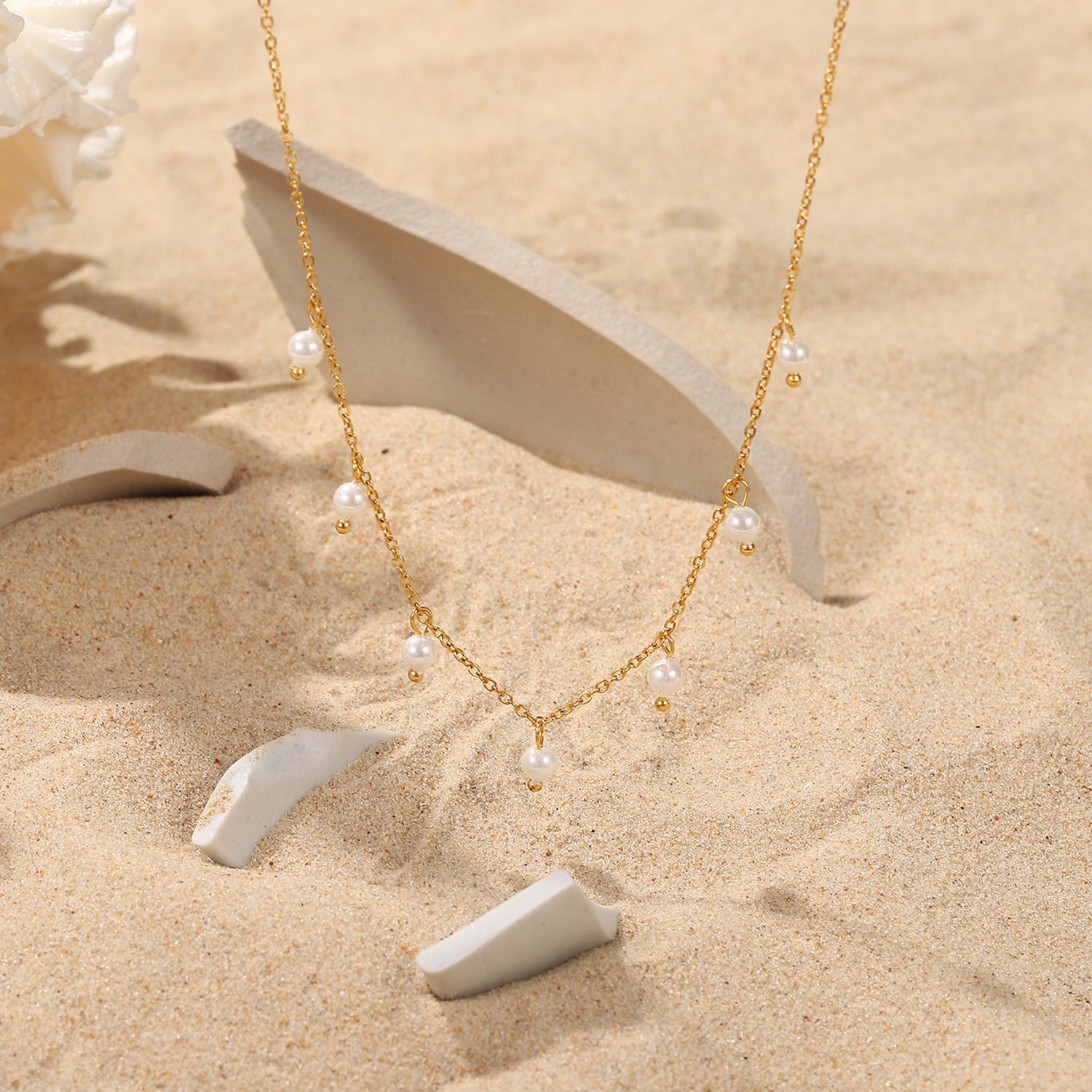 French Elegant INS Style Pearl Tassel Necklace 18K Gold Stainless Steel Necklace Ladies Temperament Collarbone Chain - FASHIONKULTUR