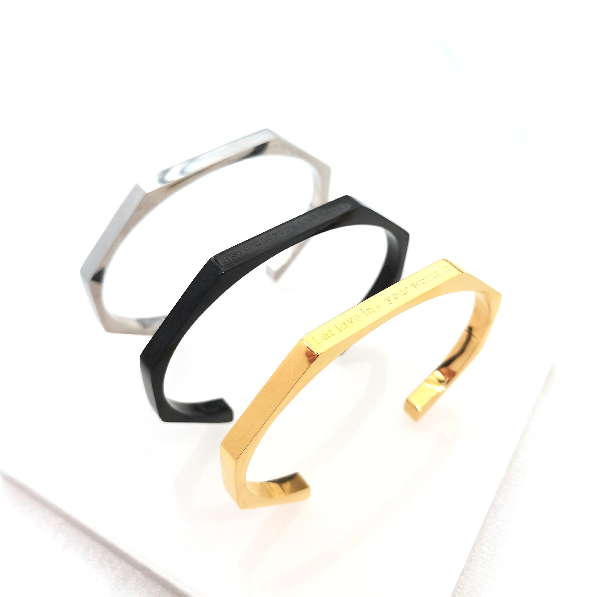 Diamond Hexagonal Smooth Opening Bracelet - FASHIONKULTUR