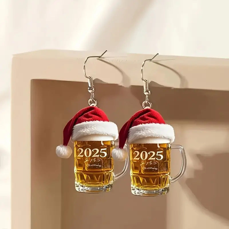 2025 Christmas Beer Steins Acrylic Earrings - FASHIONKULTUR