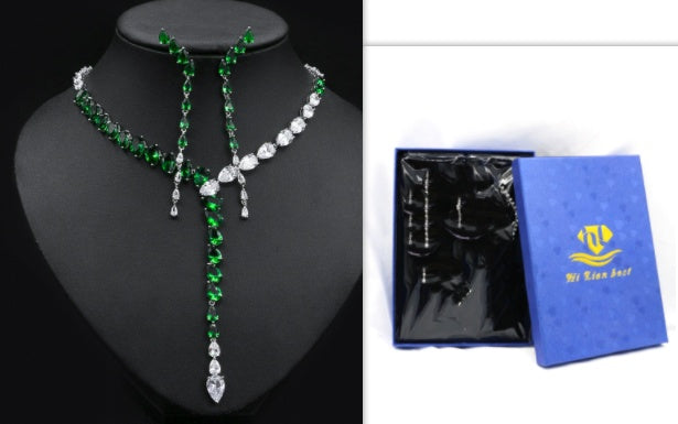 Simple Two-color Stitching Drop Heart-shaped Zircon Necklace Earrings - FASHIONKULTUR