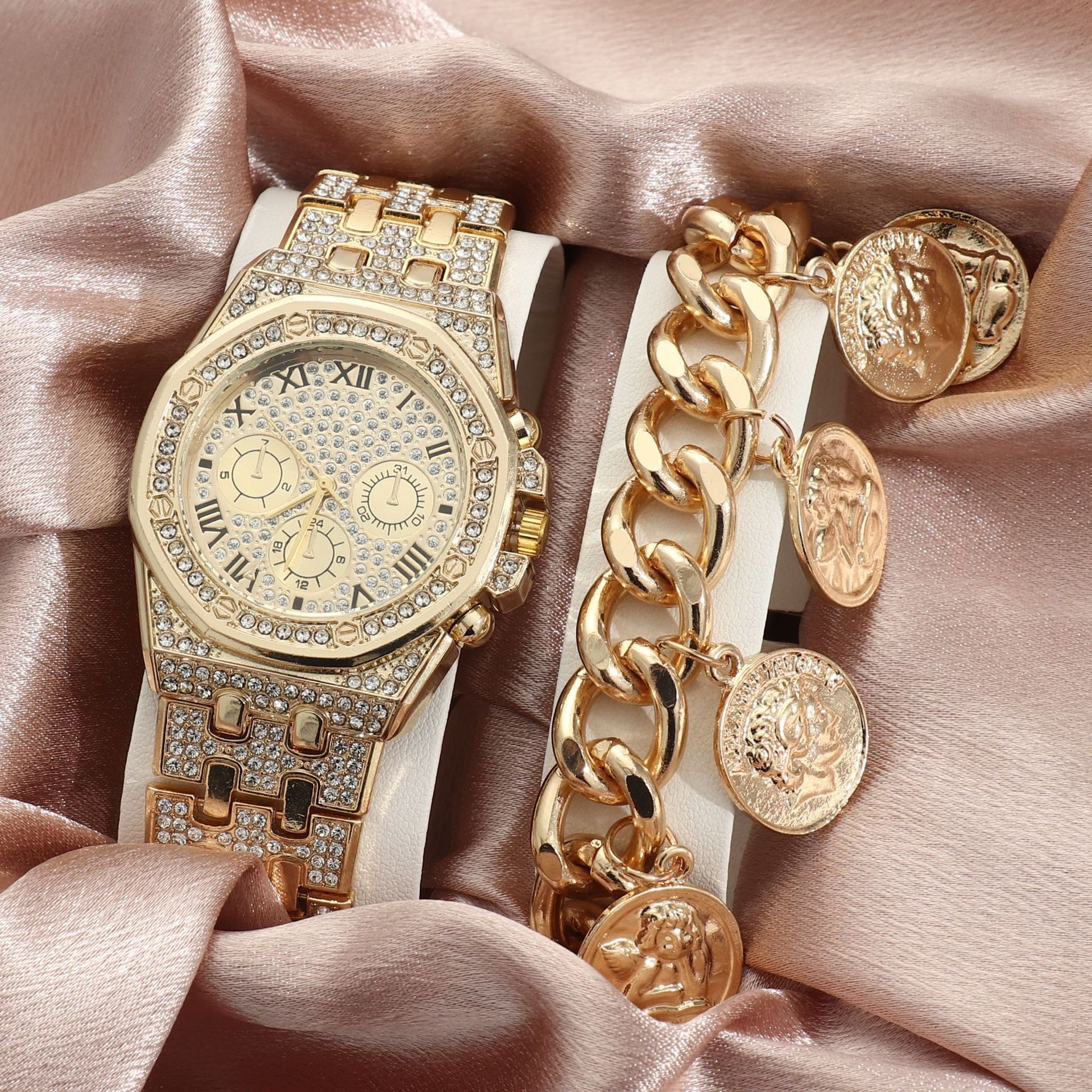Watch Men's Diamond Large Dial Quartz Watch - FASHIONKULTUR