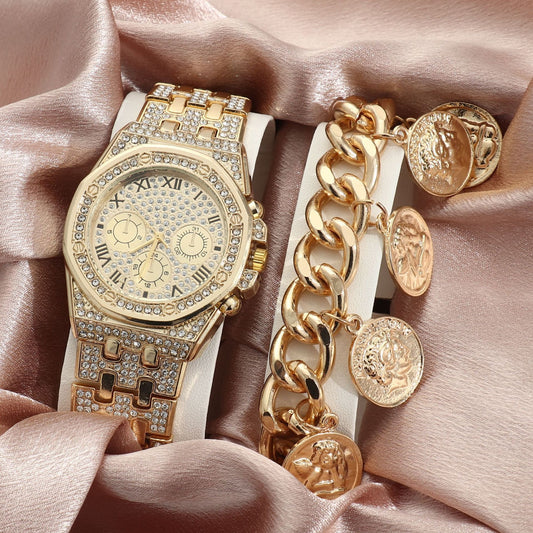 Watch Men's Diamond Large Dial Quartz Watch - FASHIONKULTUR