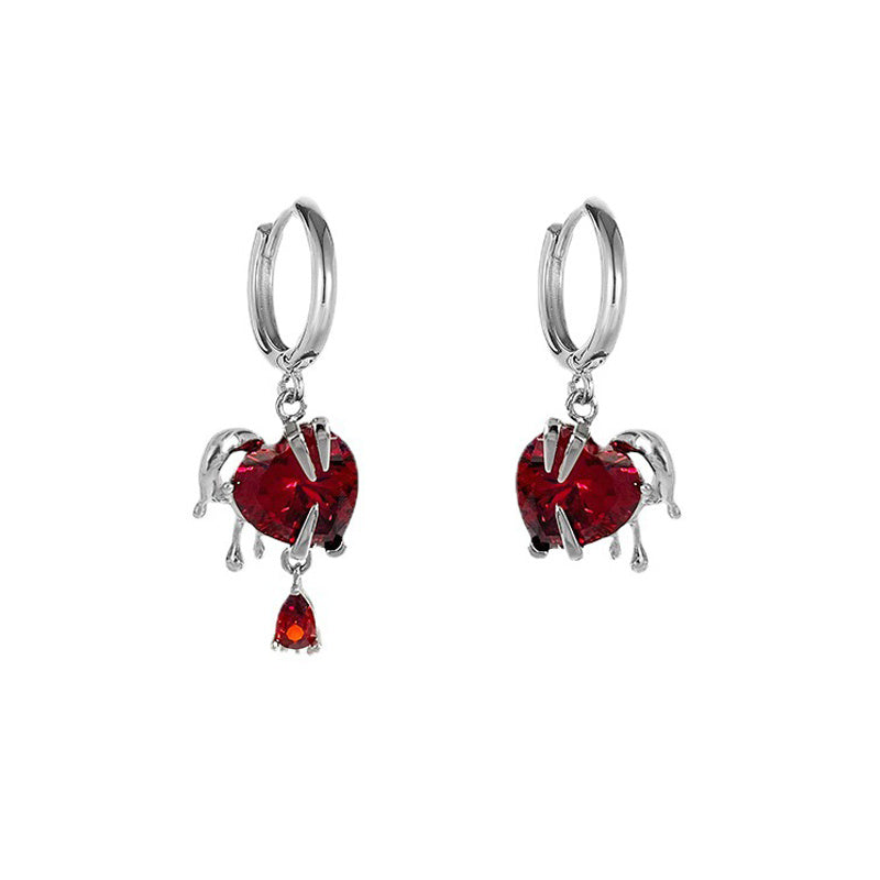 Love Asymmetric Zircon Earrings Small 925 Silver Needle - FASHIONKULTUR