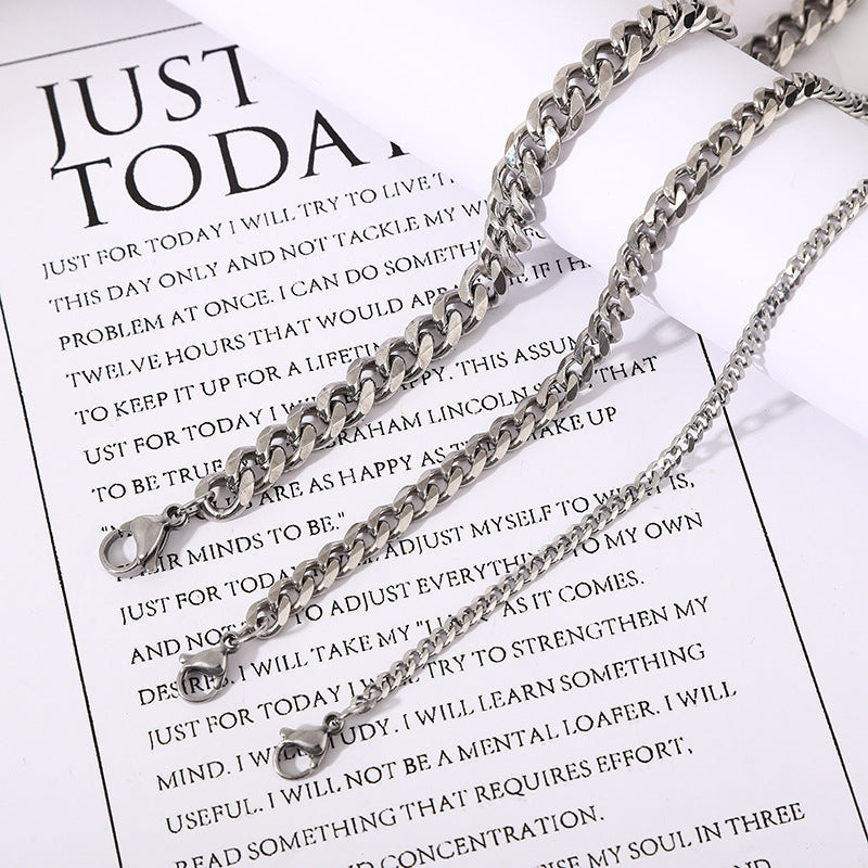 Stainless Steel Necklace Six-sided Grinding Cuban Link Chain Personality Simple Sweater Chain - FASHIONKULTUR