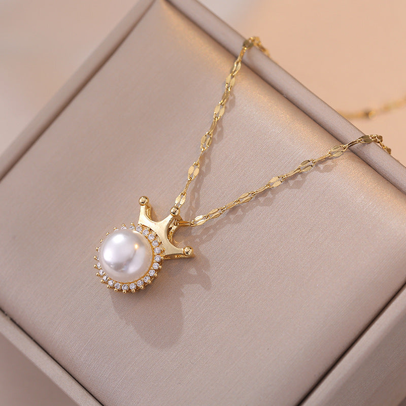 Crown Pearl Geometric Special Interest Light Luxury New Design Sense Pendant Elegant Outfit - FASHIONKULTUR