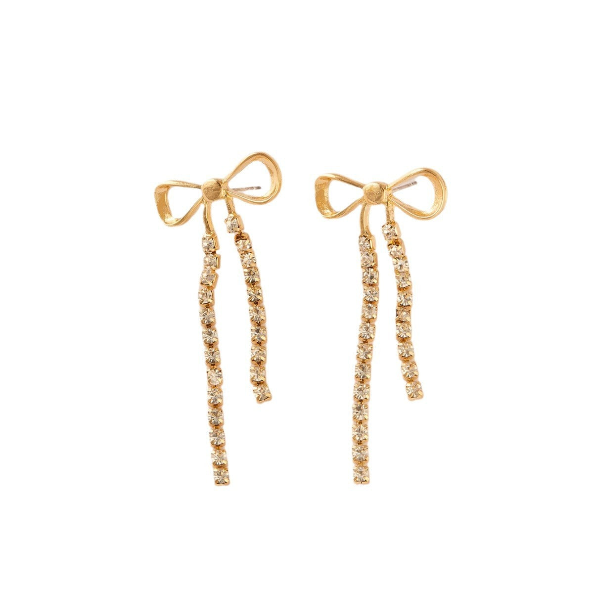 Fashion Temperament And Beautiful Bow Tassel Long Earrings Cold Style High-grade Diamond - FASHIONKULTUR