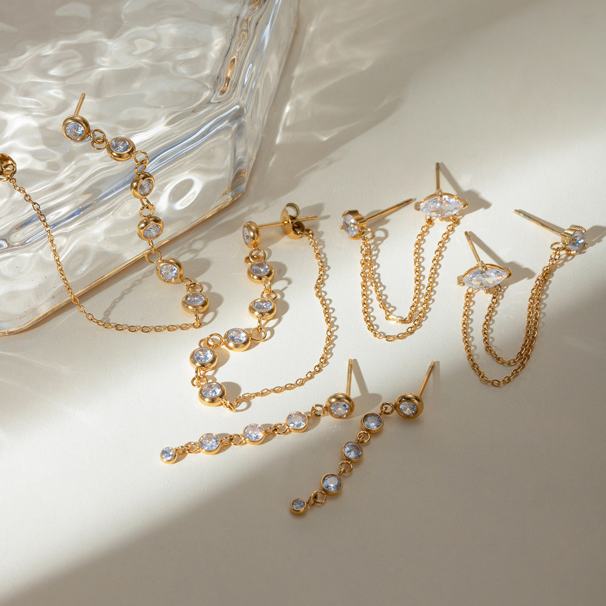 18K Gold Stainless Steel Tassel Casting Round Zircon Earrings - FASHIONKULTUR