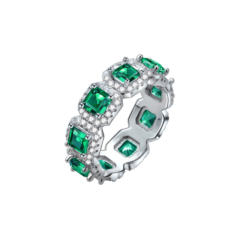 Women's Fashion Square Diamond Row Sterling Silver Finger Ring - FASHIONKULTUR