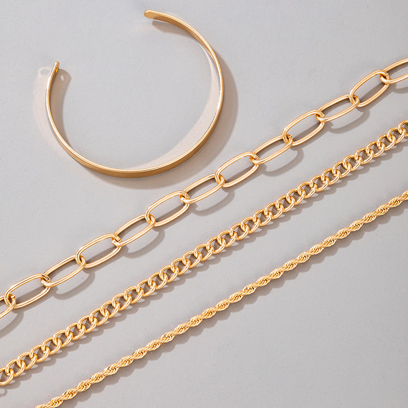 Exaggerated And Minimalist Gold Thick Chain Bracelet Set Of Four Pieces - FASHIONKULTUR