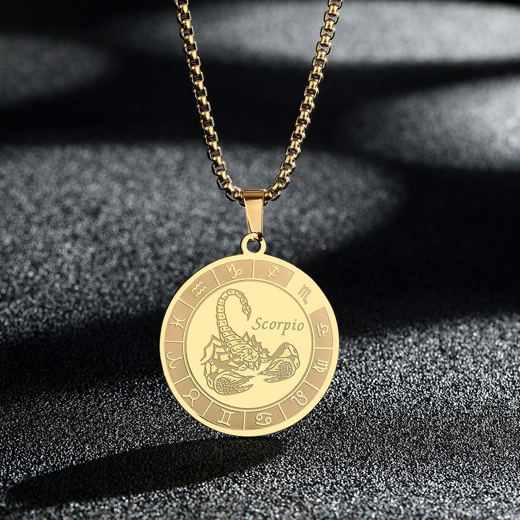 Stainless Steel Constellation Pendant Necklace Gold Medal Necklace - FASHIONKULTUR