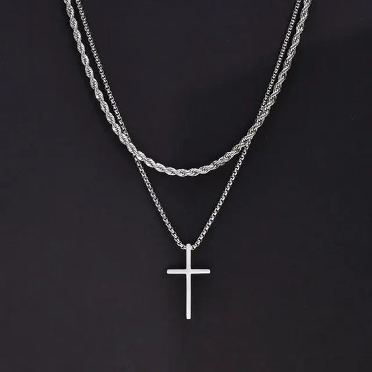 Vnox Stainless Steel Cross Pendant Necklace - FASHIONKULTUR