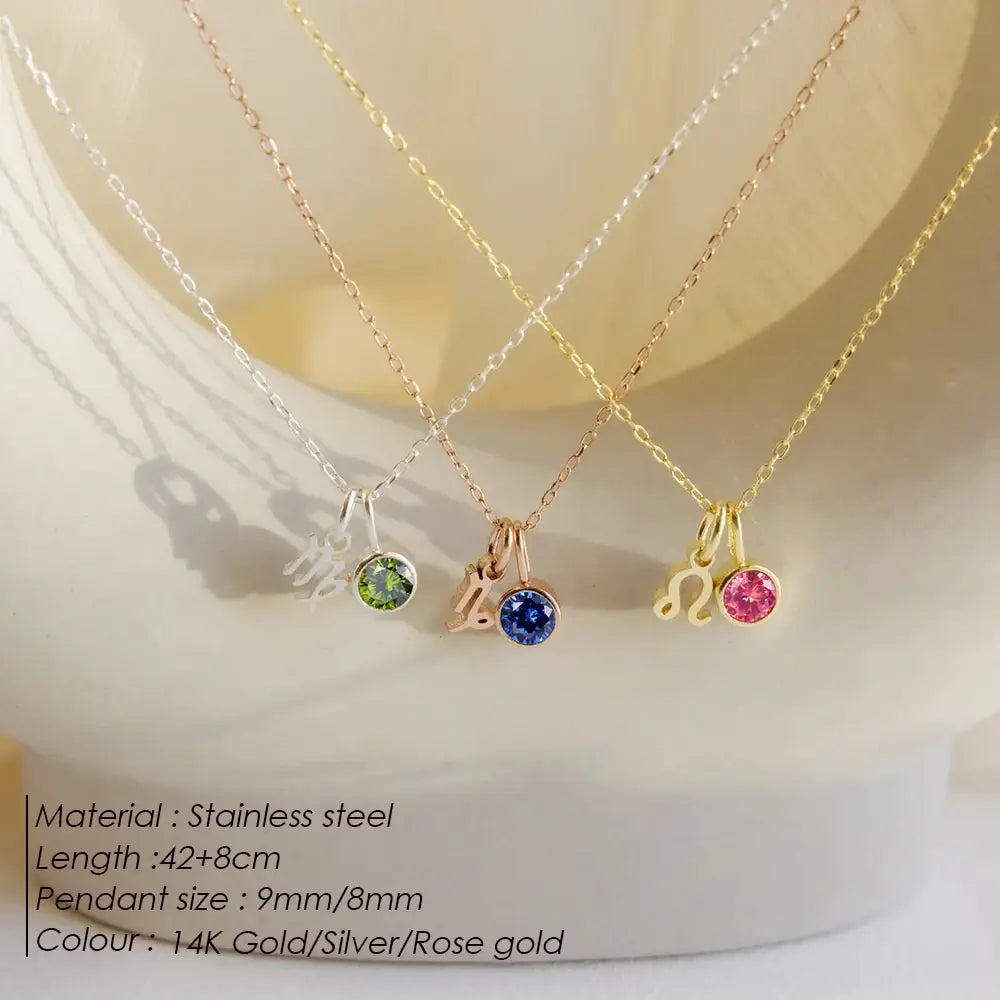 Birthstone Constellation Double Pendant Necklace - FASHIONKULTUR