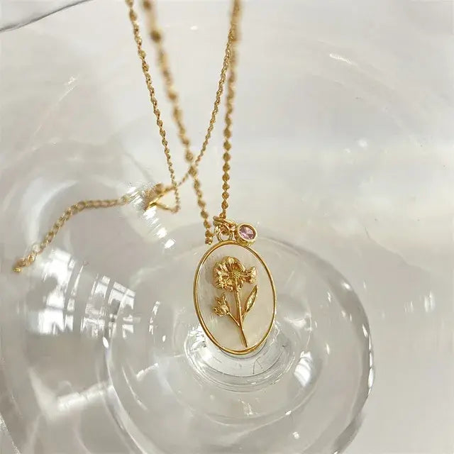 Birthstone Flower Pendant Necklace - FASHIONKULTUR