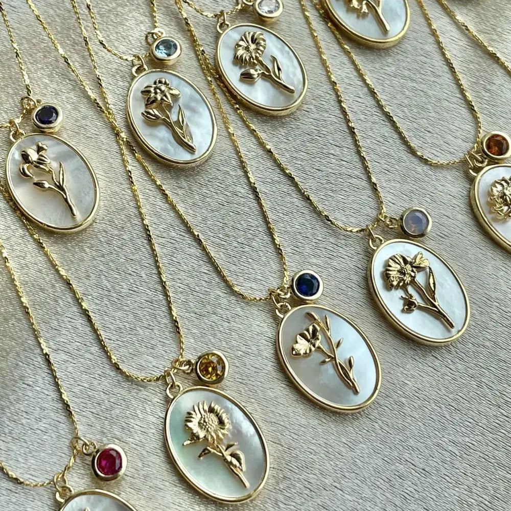 Birthstone Flower Pendant Necklace - FASHIONKULTUR