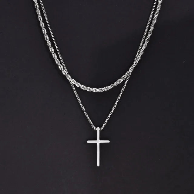 Vnox Stainless Steel Cross Pendant Necklace - FASHIONKULTUR