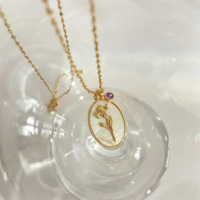 Birthstone Flower Pendant Necklace - FASHIONKULTUR