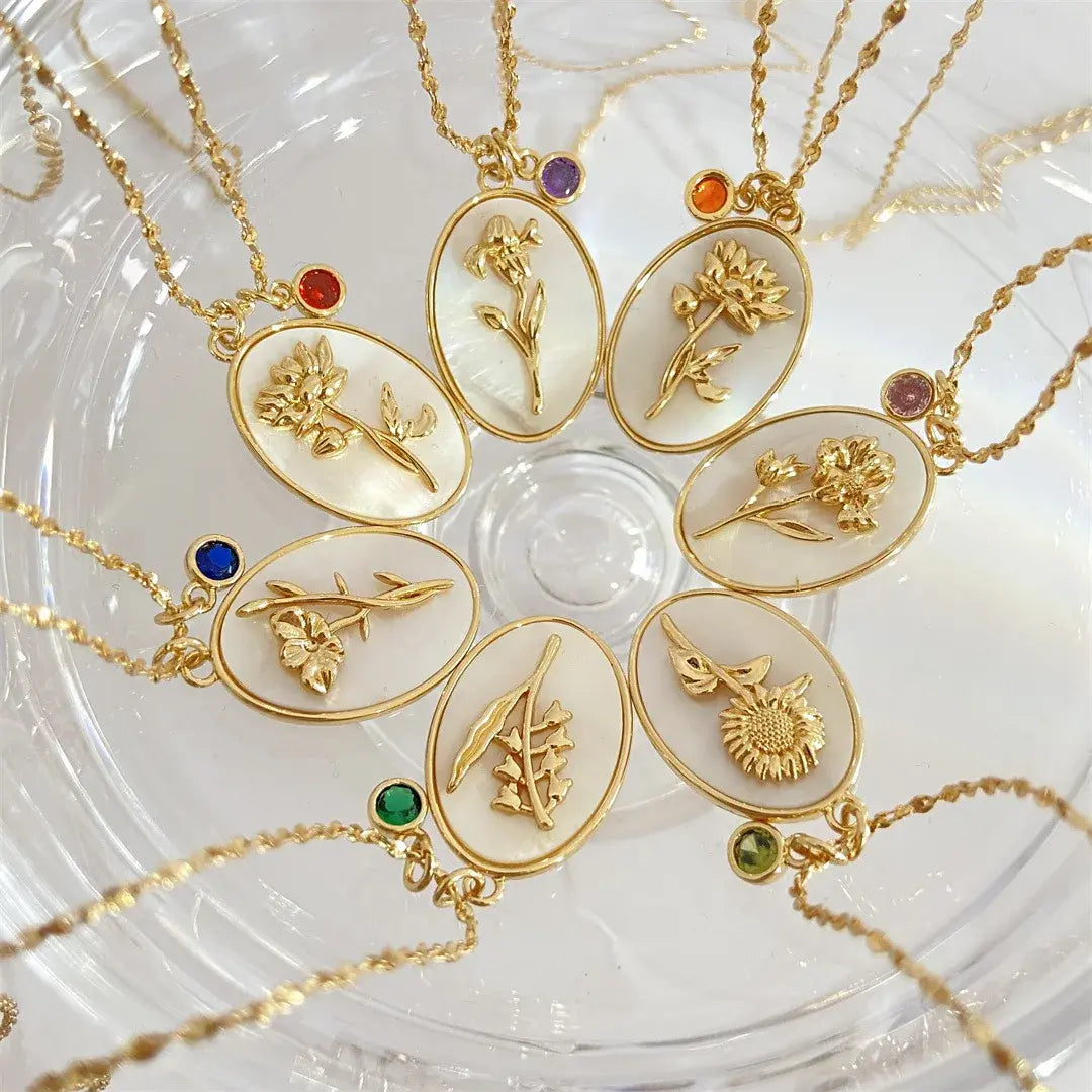 Birthstone Flower Pendant Necklace - FASHIONKULTUR