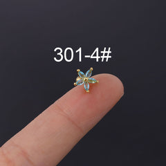 Colorful Zircon Daisy Flower Ear Bone Nail Stainless Steel Thin Rod Puncture Screw Ball - FASHIONKULTUR