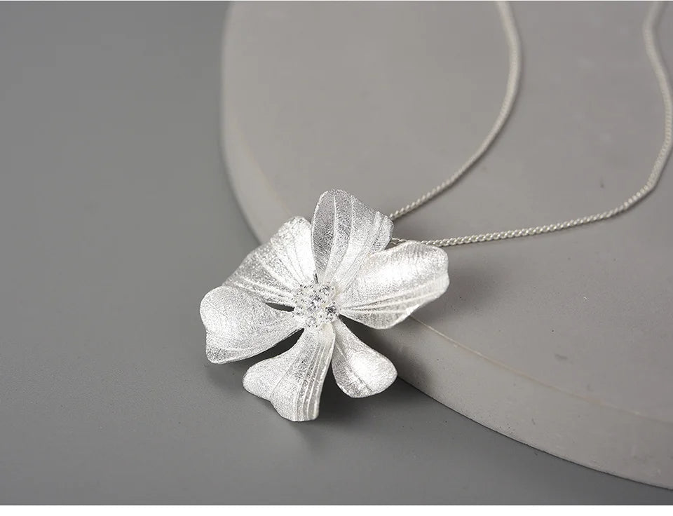 Pure Silver Single Petal Paeonia Peony French Flower Pendant - FASHIONKULTUR