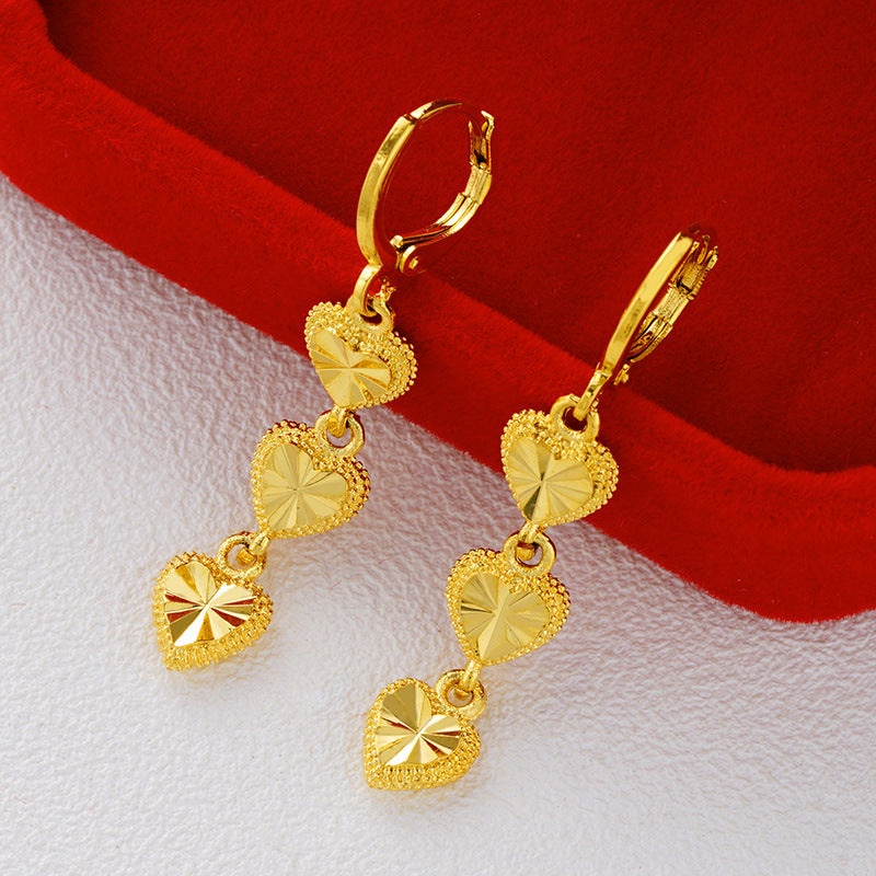 Brass Plated Gold Heart-shaped Earrings Lady Temperament Jewelry - FASHIONKULTUR