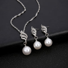 Simple Pearl Diamond Hemp Flowers Chain Earrings Necklace Jewelry Set - FASHIONKULTUR