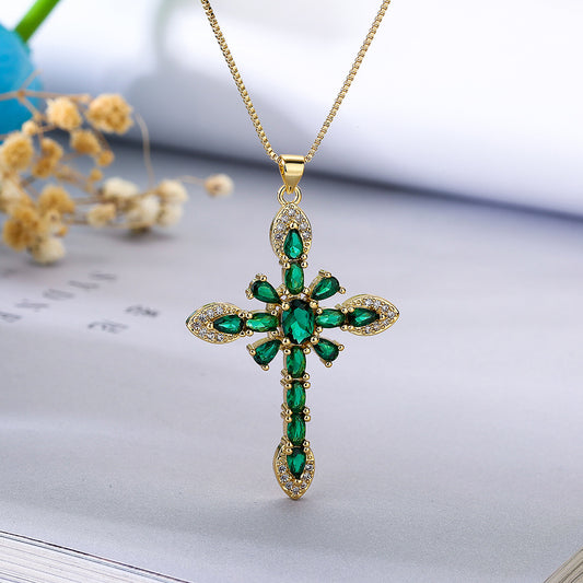 European And American Exquisite Copper Plating 18K Gold Zircon Geometric Pendant Necklace