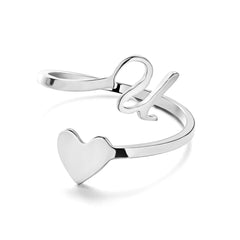 Simple Letter Three-dimensional Loving Heart With Opening Adjustable Ring - FASHIONKULTUR