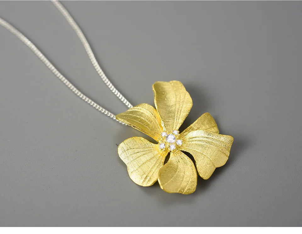 Pure Silver Single Petal Paeonia Peony French Flower Pendant - FASHIONKULTUR