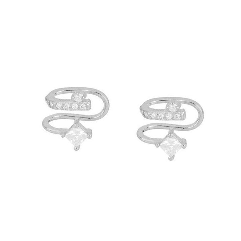 Sterling Silver Premium Diamond Geometric Clip Earrings - FASHIONKULTUR