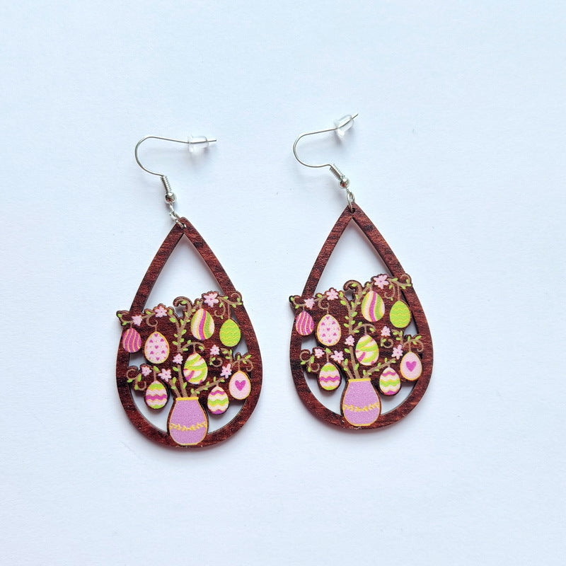 New Revival Water-saving Leopard Pattern Rabbit And Chicken Revival Egg Earrings Easter Decoration Jewelry - FASHIONKULTUR