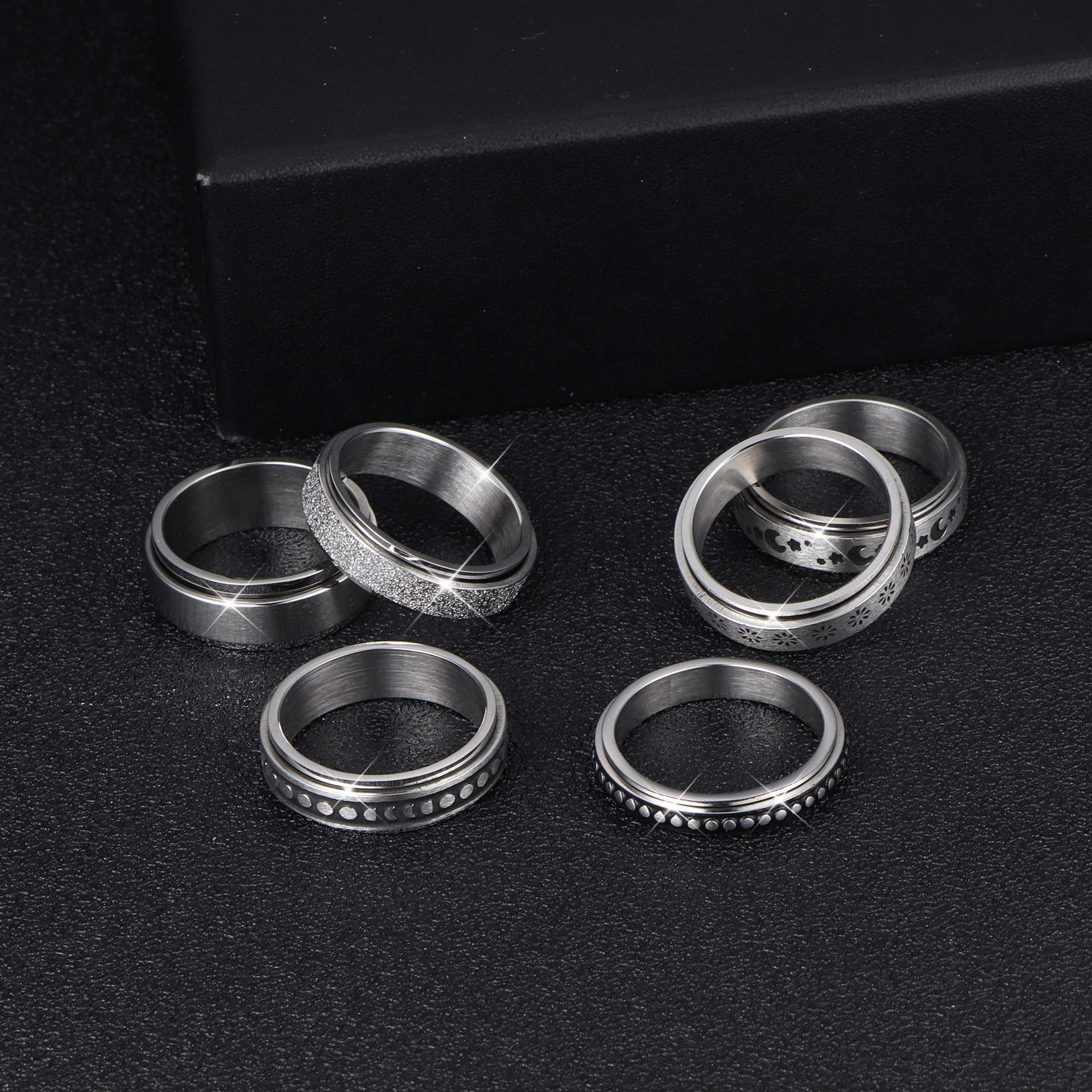 Stainless Steel Rotatable Spinner Ring Moon Stars Relieve Anxiety Rings - FASHIONKULTUR