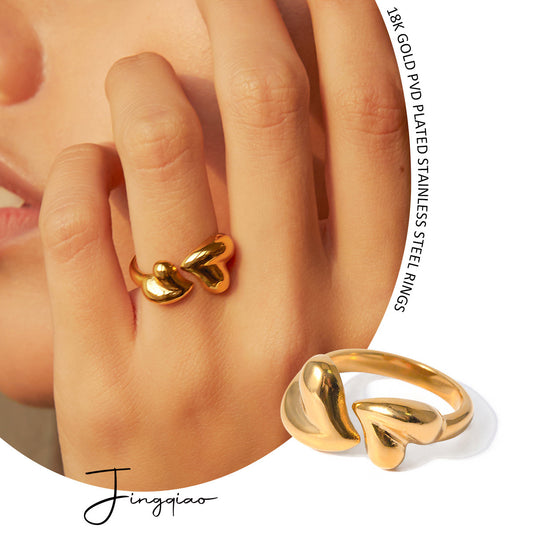 Stainless Steel Ring Women's Gold-plated Non-fading Love Heart-shaped Ring - FASHIONKULTUR