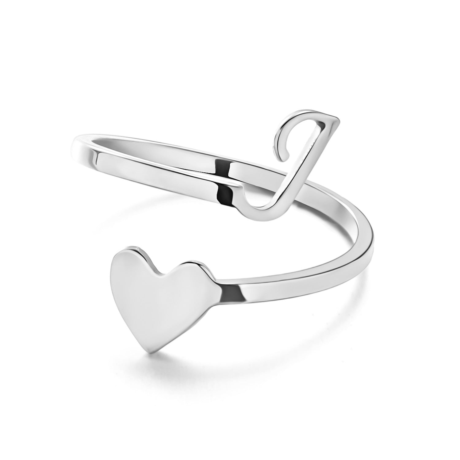 Simple Letter Three-dimensional Loving Heart With Opening Adjustable Ring - FASHIONKULTUR