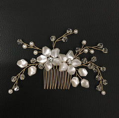 Pearl White Crystal Banquet Headdress Comb - FASHIONKULTUR