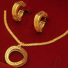 24K Gold Plated Two Pieces Copper Jewelry Suit Geometric Necklace Earrings - FASHIONKULTUR