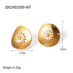 18K Gold Stainless Steel Chrysanthemum Stud Earrings Chain Necklace