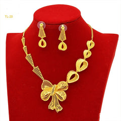 Gold Flower Necklace And Earrings Suite Brass Gold Plated Wedding Jewelry Batch - FASHIONKULTUR