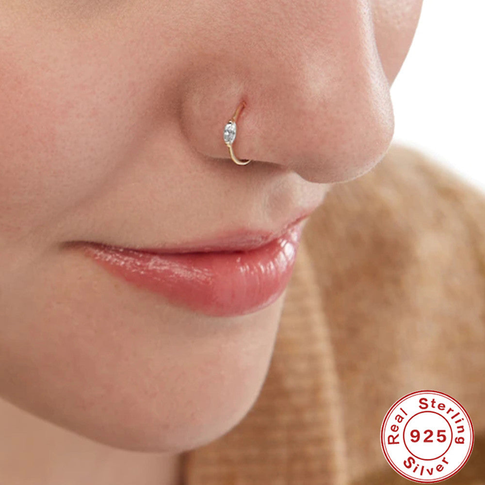 Sterling Silver Diamond Body Piercing Jewelry Nose Ring - FASHIONKULTUR