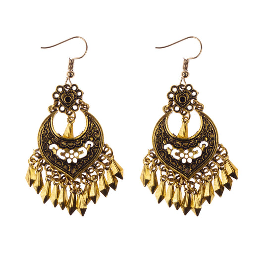 Bohemian Retro Royal Court Style Nepal Exotic Ethnic Characteristics Distressed Ancient Gold Earrings