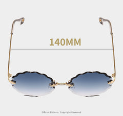 Lady Round Rimless Sunglasses Women Diamond Cut Lens - FASHIONKULTUR