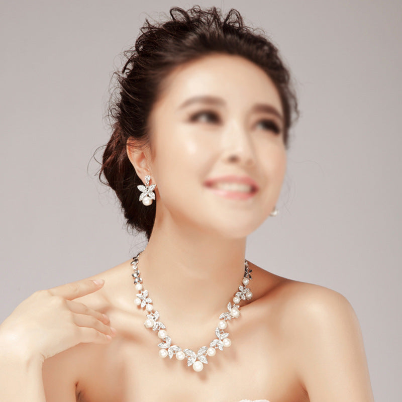 Bridal jewelry wholesale, foreign trade, European and American dress, accessories, Korean version of pearls, three sets necklace, wedding suite mixed batch - FASHIONKULTUR