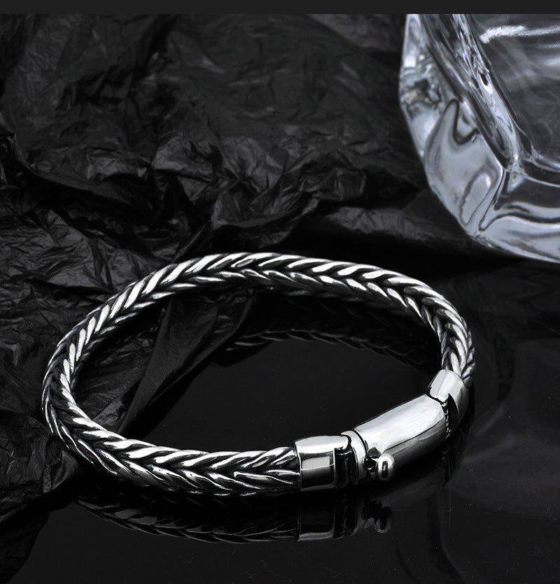 S925 Silver Handmade Woven Keel Bracelet For Men - FASHIONKULTUR