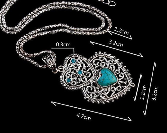 Pattern vintage earrings necklace diamond carving turquoise jewelry hollow - FASHIONKULTUR