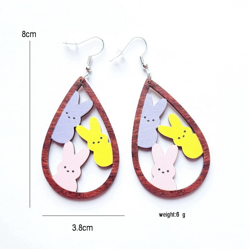 New Revival Water-saving Leopard Pattern Rabbit And Chicken Revival Egg Earrings Easter Decoration Jewelry - FASHIONKULTUR