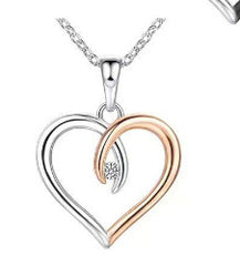 Silver Peach Heart Pendant Necklace Fashion Women