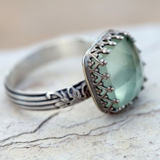 Alloy Mint Green Emerald Rhinestone Ring - FASHIONKULTUR