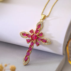 European And American Exquisite Copper Plating 18K Gold Zircon Geometric Pendant Necklace