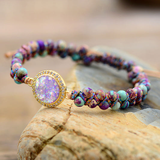 Purple Emperor Royal Stone Opal Double Layer Hand Weaving Bracelet - FASHIONKULTUR