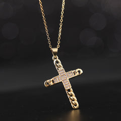 Gold Plated Titanium Steel Chain Golden Butterfly Cross Pendant Necklace